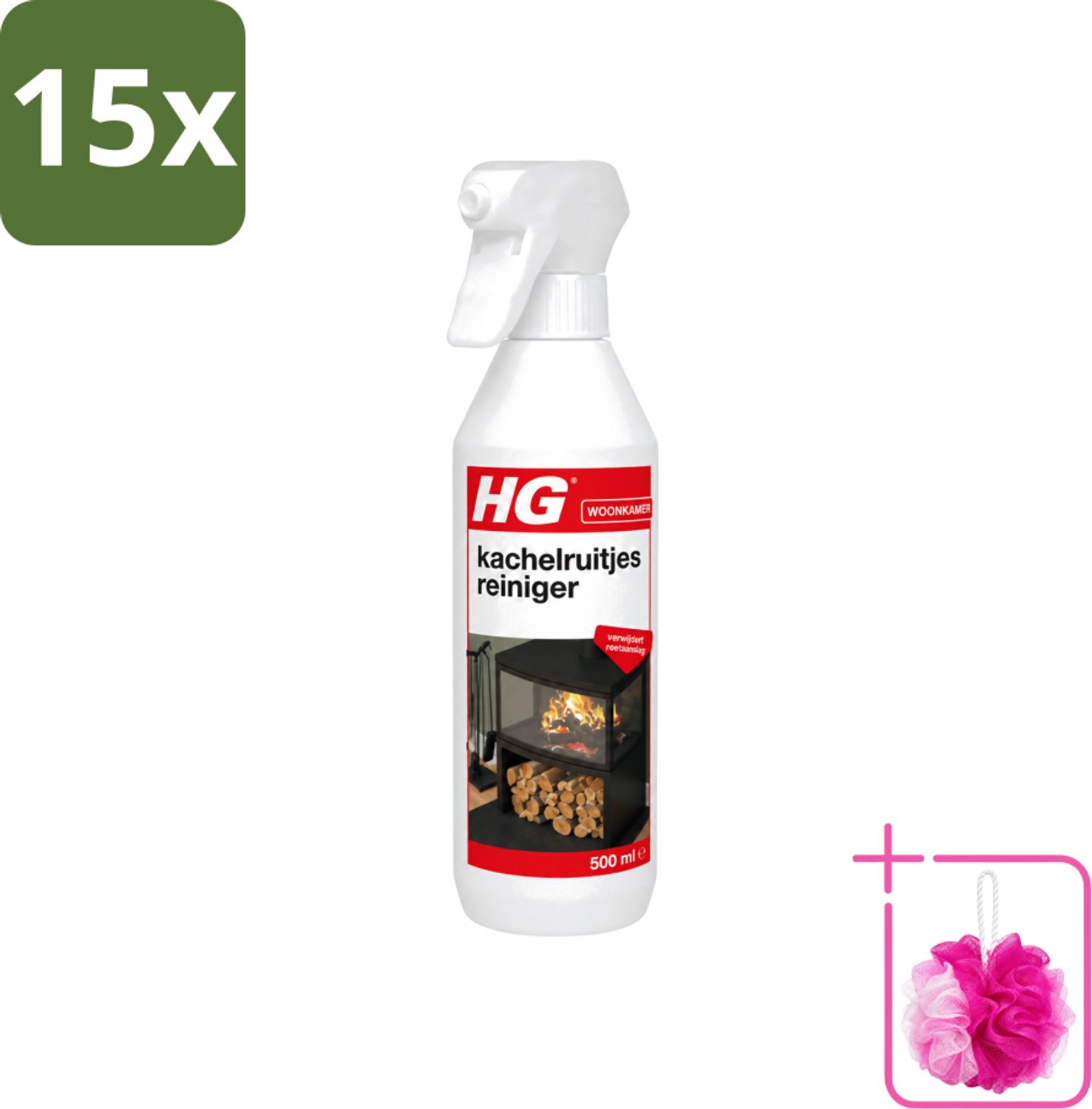15 x HG - Kachelruitjesreiniger - Verwijdert Roetaanslag - 500 ml - Bulkverpakking - Kachelruiten reinigen - Douchemop - Roet verwijderen