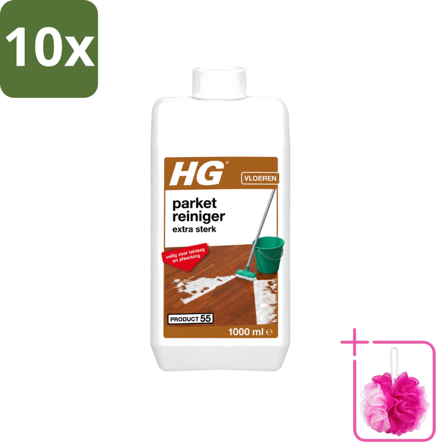 10 x HG - Parketreiniger - Extra Sterk - Veilig Voor Laklaag - 1L - Bulkverpakking - Parket reinigen - Douchemop - Laklaag reinigen