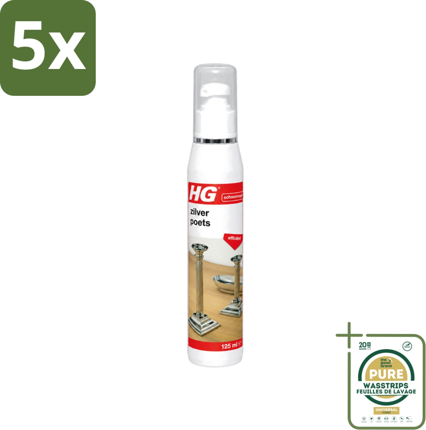 5 x HG - Zilverpoets Gel - Efficiënt - Optimale Glans & Krast Niet - 125 ml - Wasstrips - Zilverpoets - Zilver Reinigen - Zilver Aanslag Verwijderen - Zilver Krassen Vermijden - Zilveren Voorwerpen Reinigen