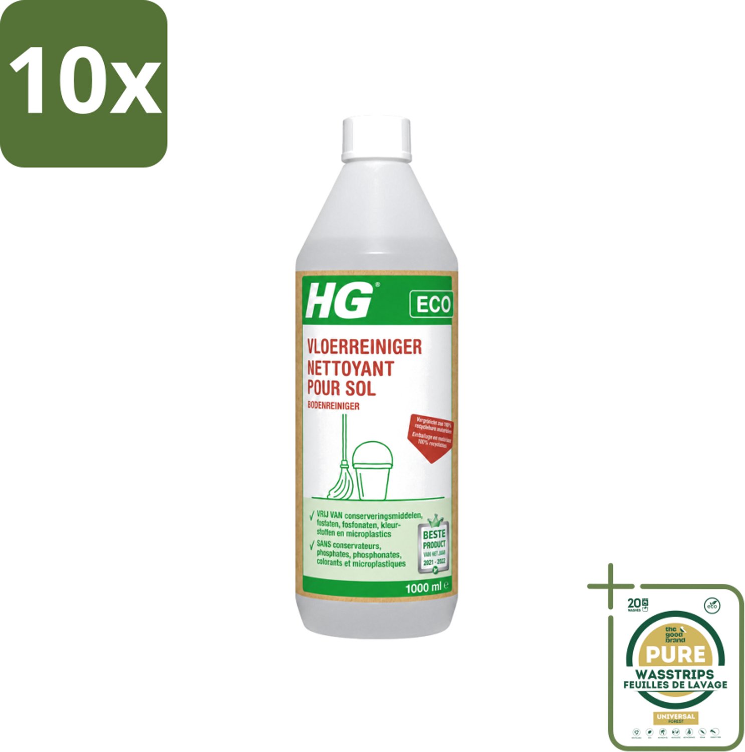 10 x HG - Eco Vloerreiniger - Milieuvriendelijke Reiniging - 1L - Wasstrips - Vloerreiniger - Milieuvriendelijke Reiniger - Hardvloer Reinigen - Schone Vloer - Streeploze Vloer