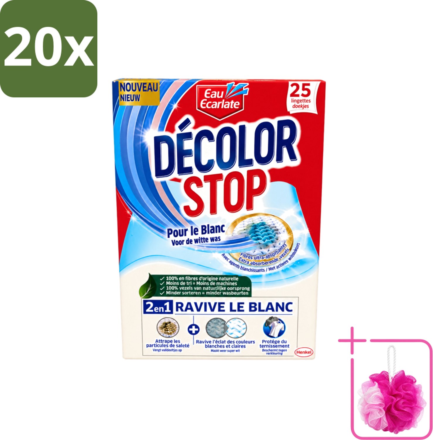 20 x Eau Eclarate - Sublim Blanc - Ultra Witmakend - 25 doekjes - Bulkverpakking - Wit textiel herstellen - Douchemop - Glans herstellen