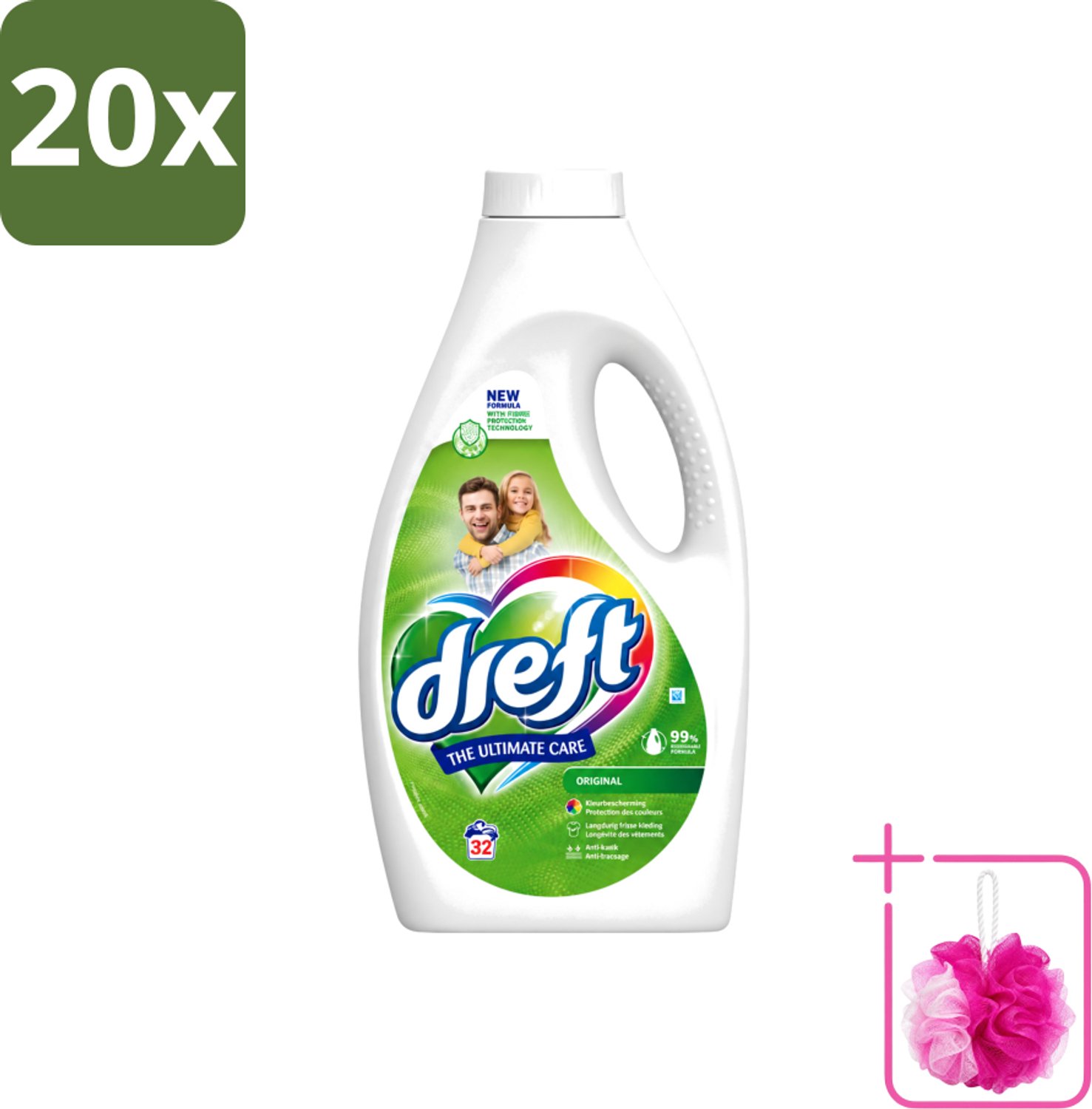 20 x Dreft - Ultimate Care - Vloeibaar Wasmiddel - Gekleurde Was - Original - 32 Wasbeurten - Bulkverpakking - Kleurbeveiliging - Douchemop - Vloeibaar wasmiddel