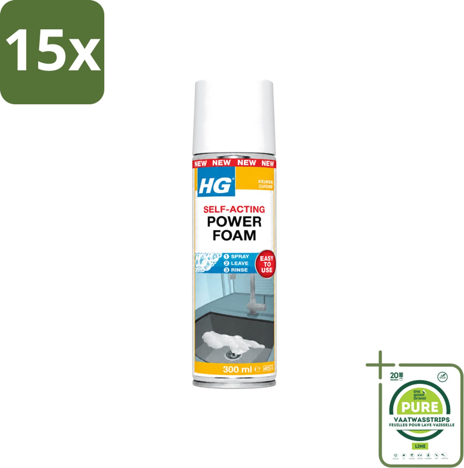 15 x HG - Power Foam Keuken - Vetoplossende Spray - 300 ml - Grootverpakking - Vaatwasstrips - Keuken Reinigen - Vet Oplossen - Keuken Hygiëne - Keuken Schoonmaken - Vetvrij Maken