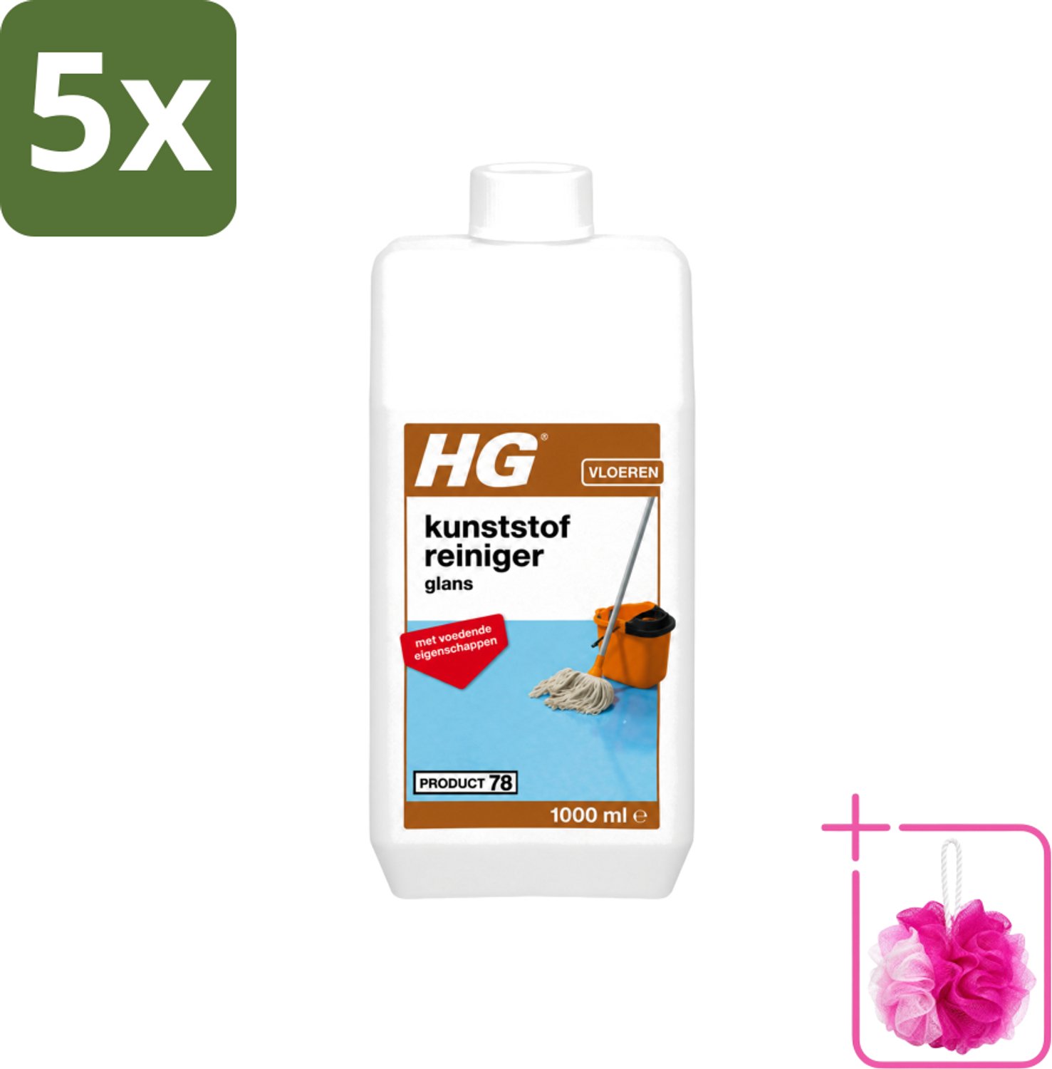 5 x HG - Kunststofreiniger Glans - Met Voedende Eigenschappen - 20 Dweilbeurten - 1L - Bulkverpakking - Kunststof reiniger - Douchemop - Glans reiniger