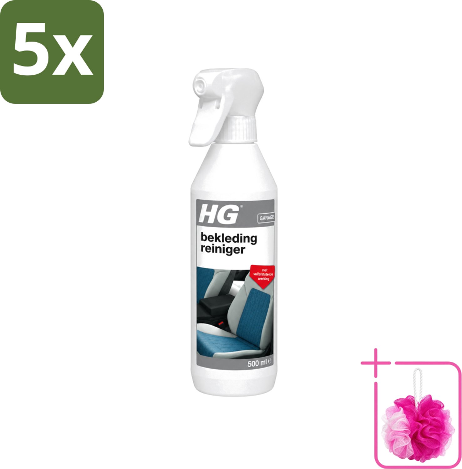 5 x HG - Garage - Bekledingreiniger - Met Vuilafstotende Werking - 500 ml - Bulkverpakking - Bekleding reinigen - Douchemop - Vlekken verwijderen