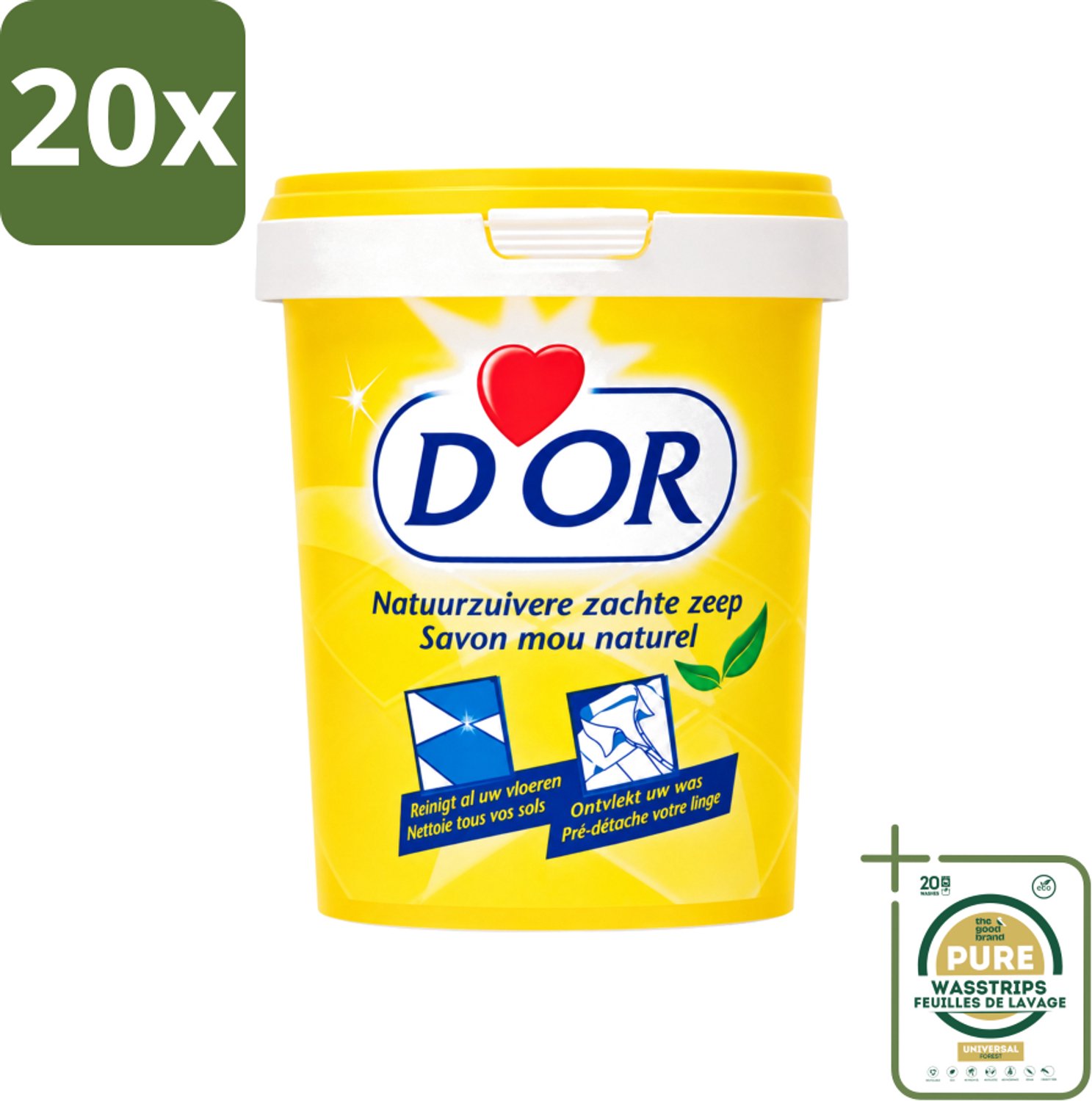 20 x D'Or - Natuurzuivere Zachte Zeep - Vast Zeepmiddel - Voor Vloeren en Was - 1 kg - Wasstrips - Natuurlijke Zeep - Reiniging - Vlekverwijdering - Vloer Reinigen - Wasgoed Reinigen