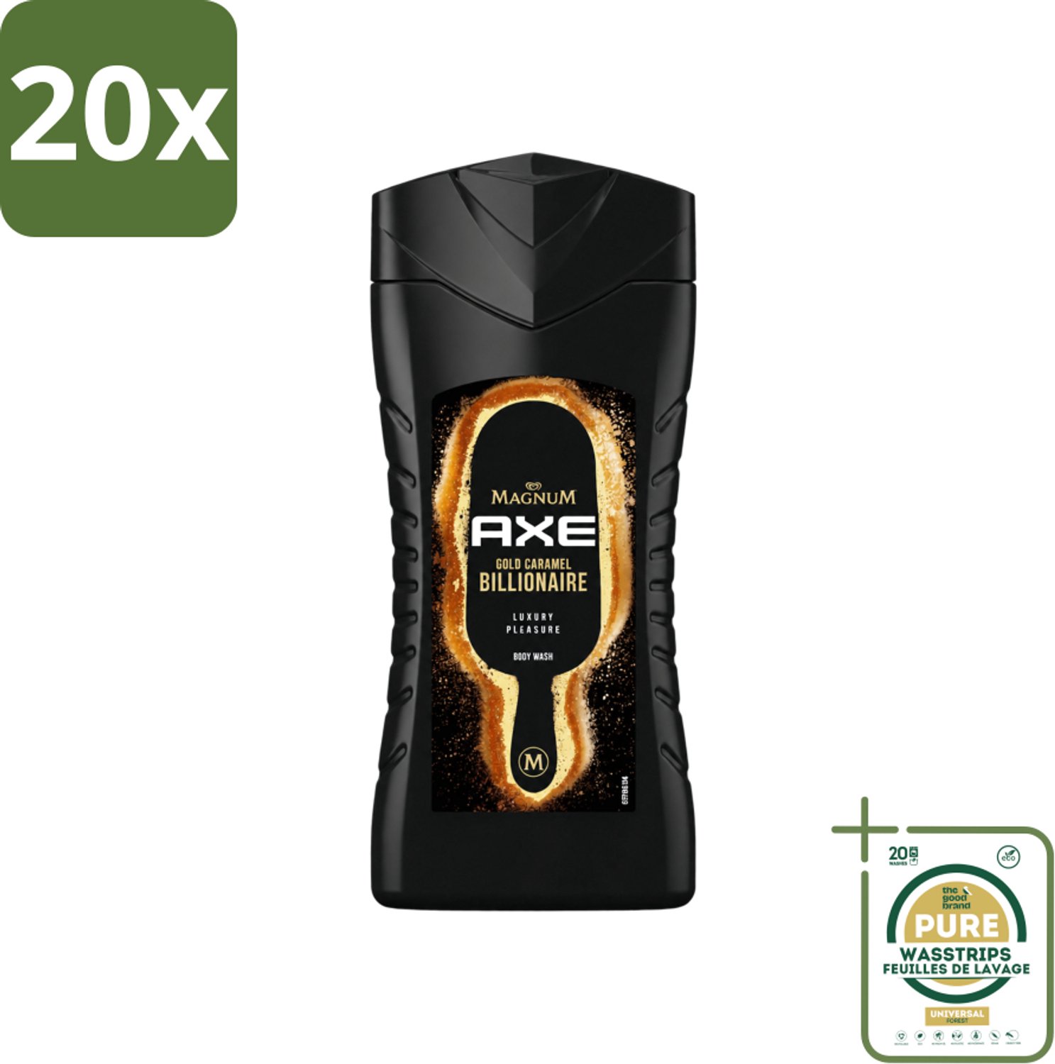 20 x Axe X Magnum - Douchegel - Gold Caramel Billionaire - 250 ml - Wasstrips - Douchegel - Lichaam - Gezicht - Haar - Chocolade