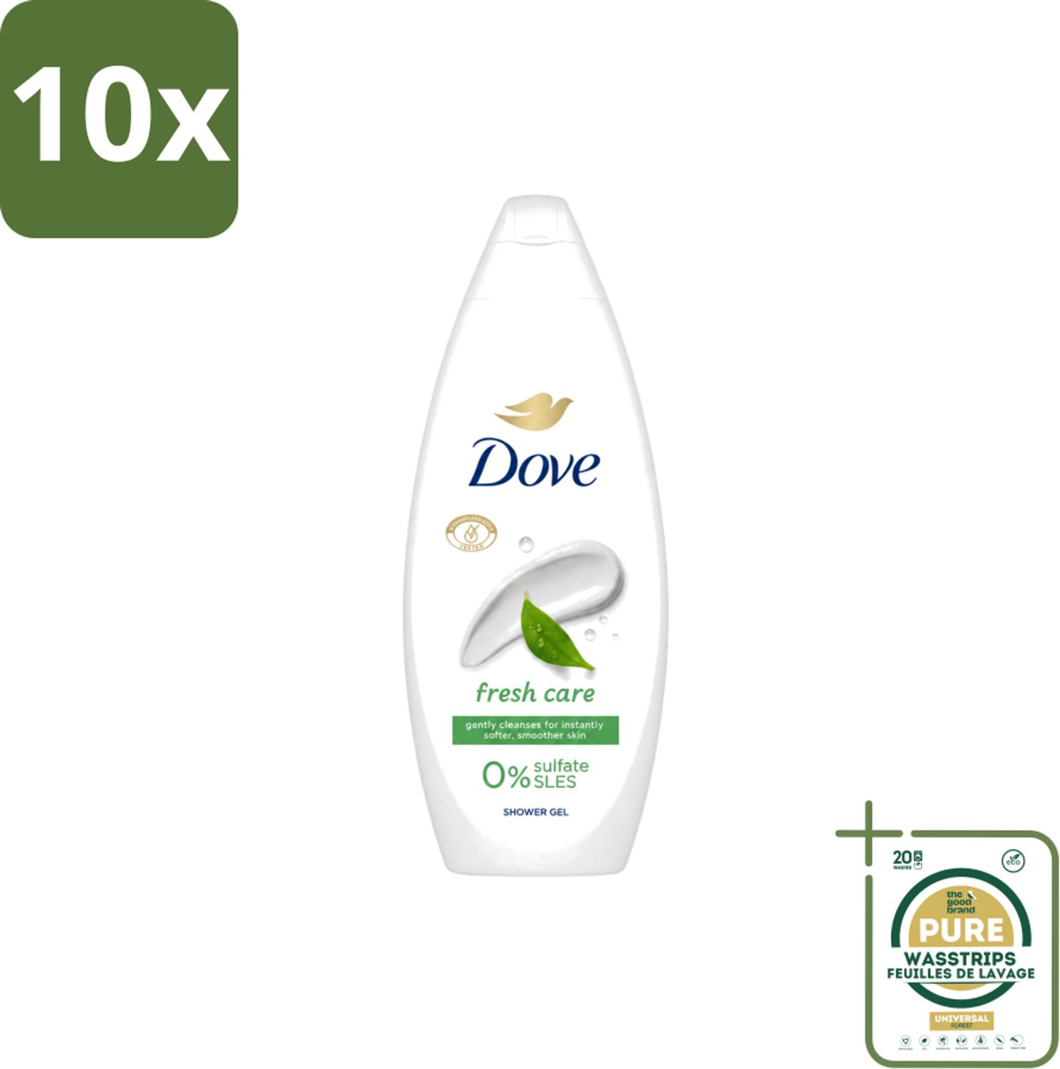 10 x Dove – Douchegel – Fresh Care – 250 ml - Wasstrips - Douchegel - Fris - Schone Huid - Huid Reinigen - Huid Hydrateren