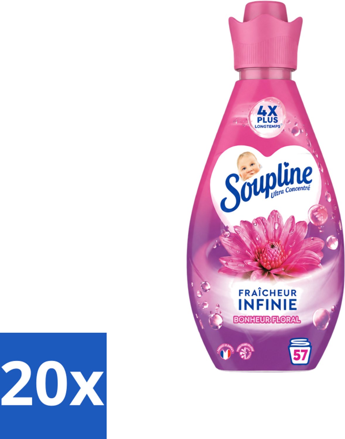 20 x Soupline – Wasverzachter – Infinite Freshness Floral Happiness – 800 ml - Voordeelverpakking - 20 stuks