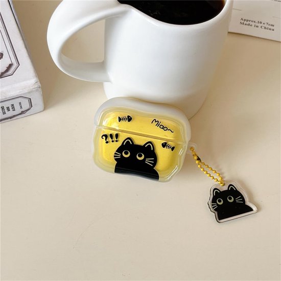 Compatibel met Airpods Pro 3 hoesje (2025), schattige cartoon leuke zwarte kat patroon ontwerp oortelefoon hoes met Kawaii hanger voor Airpod Pro 3 — afbeelding 3