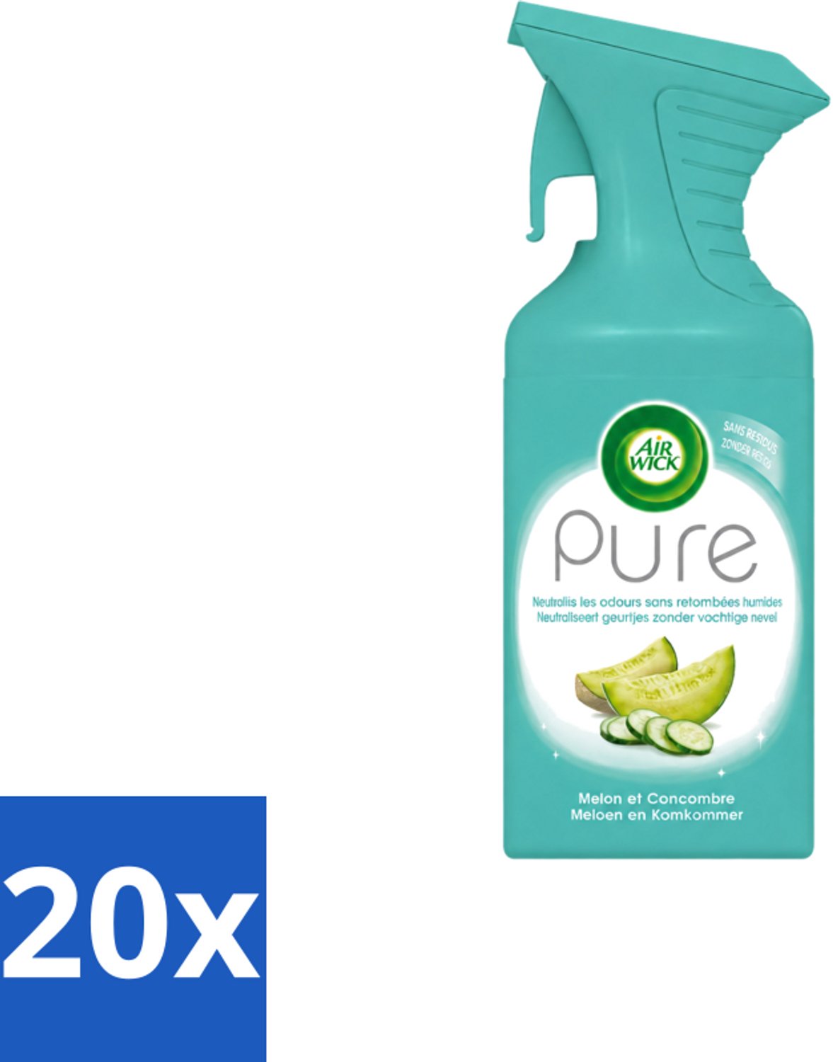 20 x Air Wick – Luchtverfrisser Spray – Pure Meloen & Komkommer – 250 ml - Voordeelverpakking - 20 stuks