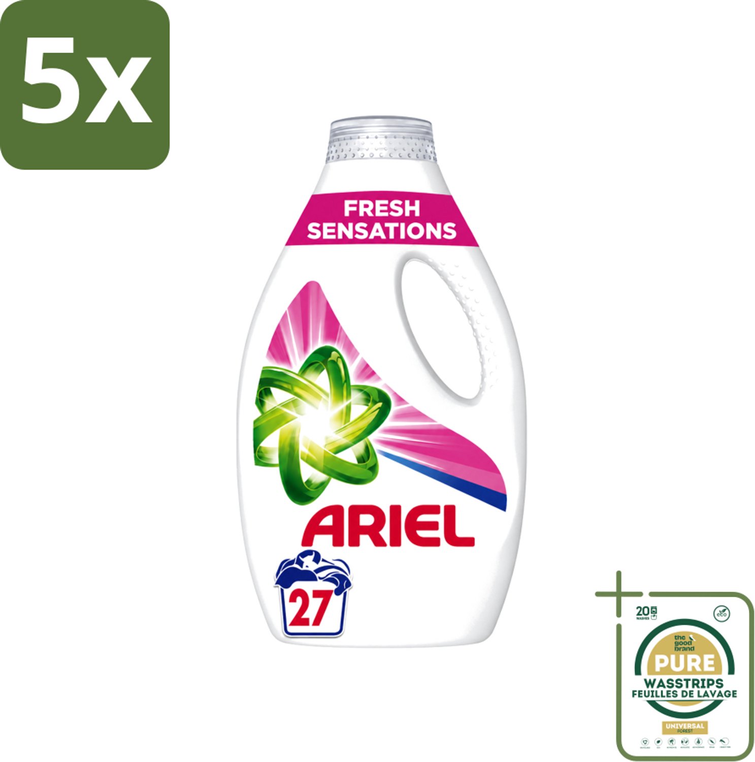 5 x Ariel Original - Fresh Sensations - Vloeibaar Wasmiddel - Witte en Lichtgekleurde Was - 27 Wasbeurten - Wasstrips - Vloeibaar Wasmiddel - Frisse Geur - Reiniging - Wasbeurt - Witte Kleding