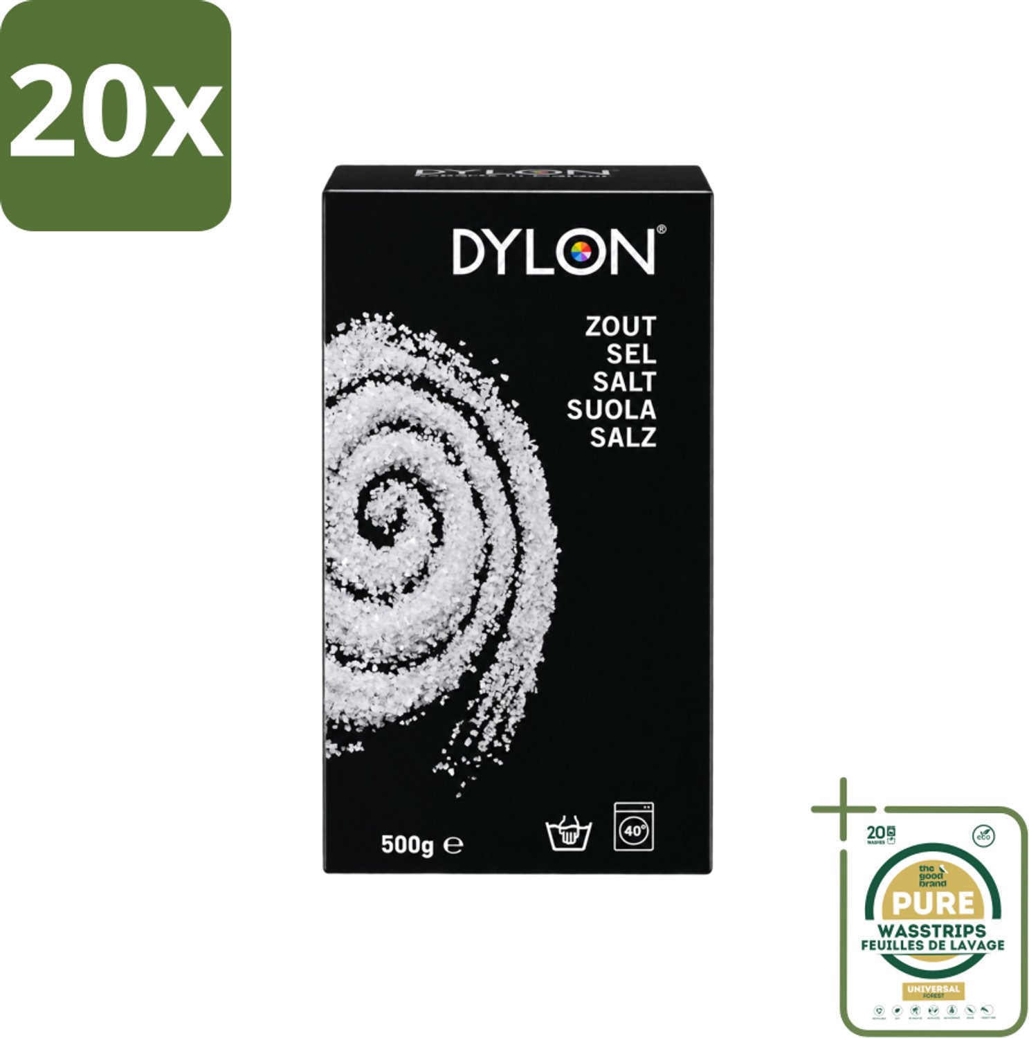 20 x Dylon - Zout - Voor Handwas Textielverf - Optimale Kleurresultaten - 500g - Wasstrips - Textielverf - Handwas - Zout - Kleurverf - Kleurresultaat