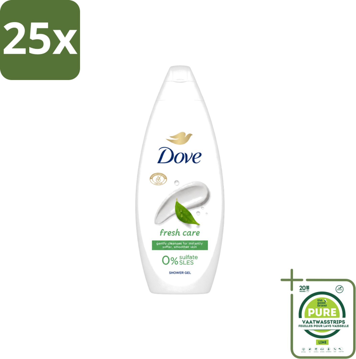 25 x Dove – Douchegel – Fresh Care – 250 ml - Grootverpakking - Vaatwasstrips - Douchegel - Fris - Schone Huid - Huid Reinigen - Huid Hydrateren
