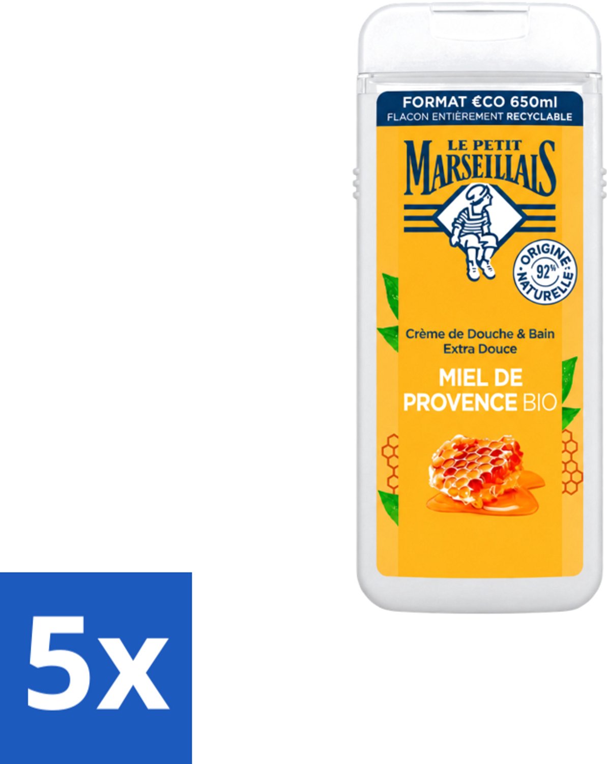 5 x Le Petit Marseillais – Douche & Bad – Honing – 650 ml - Voordeelverpakking - 5 stuks