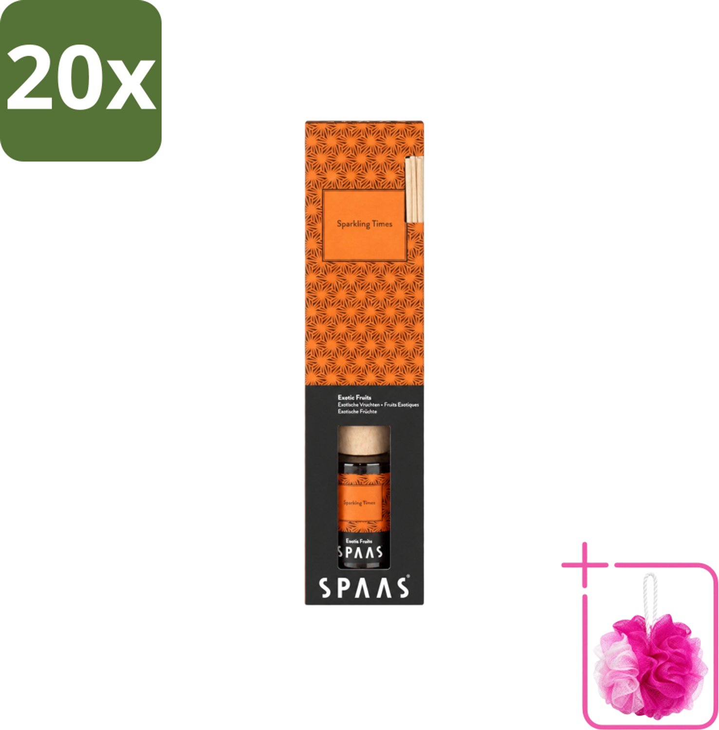20 x Spaas - Geurstokjes - Sparkling Times - Exotische Vruchten - 80 ml - Bulkverpakking - Geurstokjes - Douchemop - Exotische geur