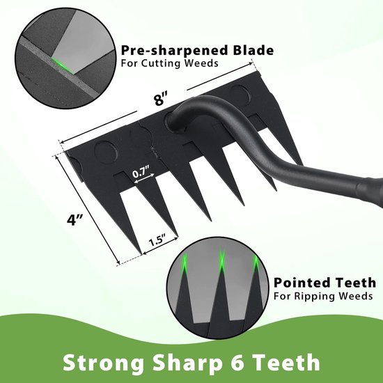 140 cm lange steel, 6 tanden, zware hark, metaal, koolstofstaal, tuinhark, onkruidhark, handhark, tuin achtertuin hark, tuingereedschap, onkruidhak, voor wieden en losmaken — afbeelding 2