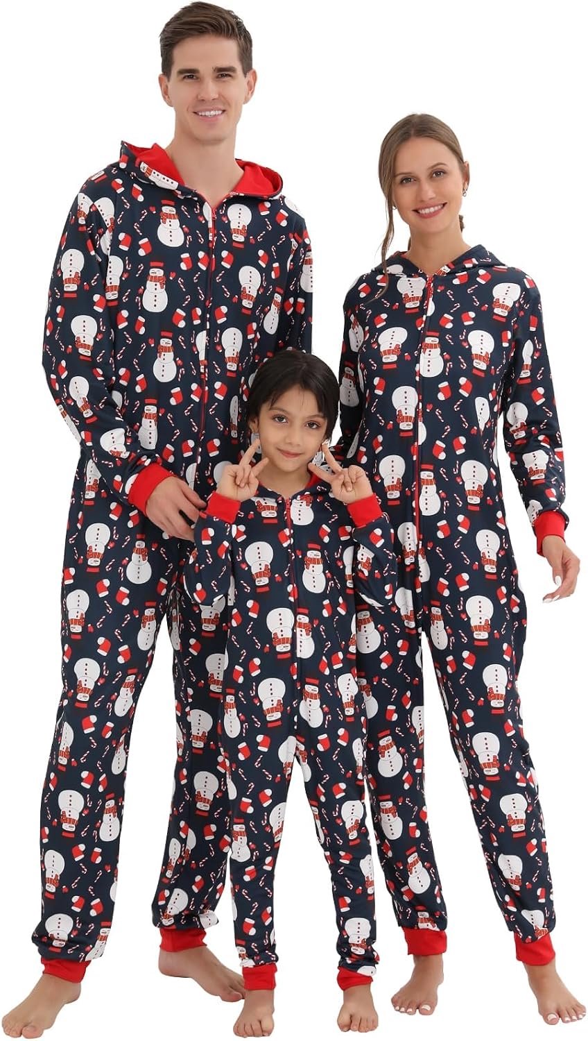 Kerstpyjama voor het gezin, onesie, capuchon, eendelige set met kerstmotief