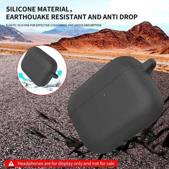 Compatibel met AirPods Pro 3, beschermhoes van siliconen, met sleutelring en reinigingsstift, ultradun, zacht, schokbestendig, antislip (zwart) — afbeelding 5