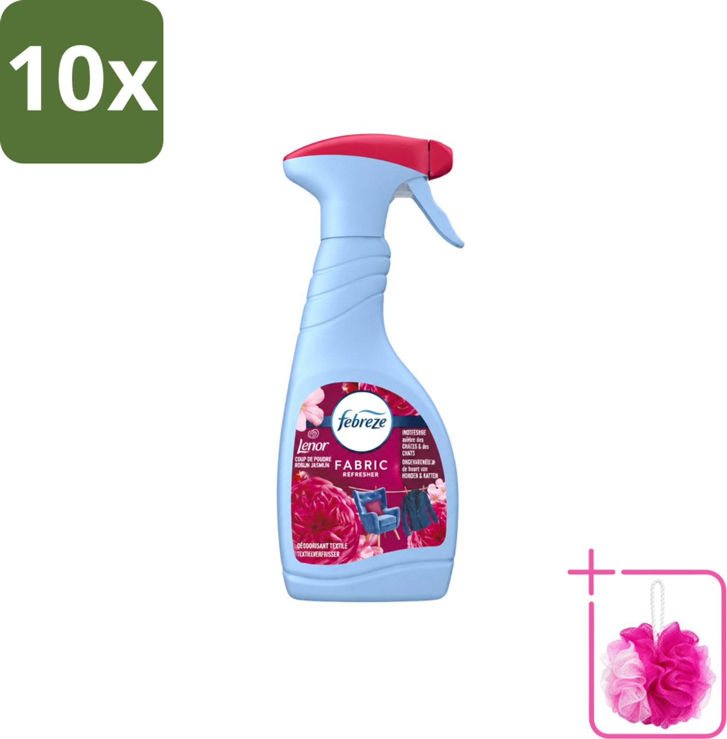 10 x Febreze – Textielspray – Robijn Jasmijn – 500 ml - Bulkverpakking - Textielverfrisser - Douchemop - Textielgeur