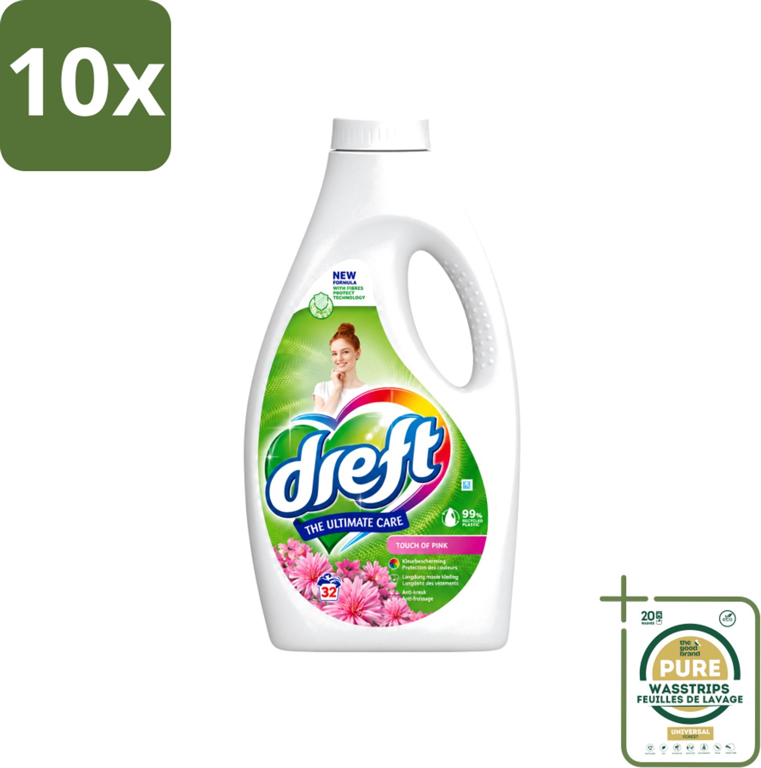 10 x Dreft - Ultimate Care - Vloeibaar Wasmiddel - Gekleurde Was - Een Vleugje Roze - 32 Wasbeurten - Wasstrips - Wasmiddel - Wasgoed Reinigen - Kleur Behouden - Frisse Geur - Vezel Beschermen