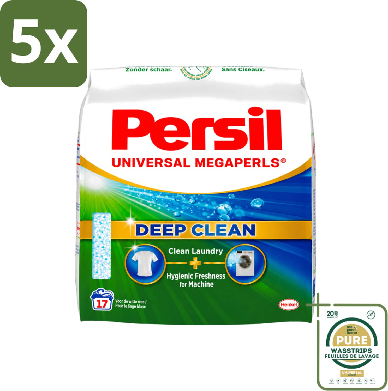 5 x Persil Universal Megaperls - Waspoeder - Witte en Gekleurde Was - 17 Wasbeurten - Wasstrips - Waspoeder - Was - Wasmiddel - Wasbeurten - Vlekverwijdering