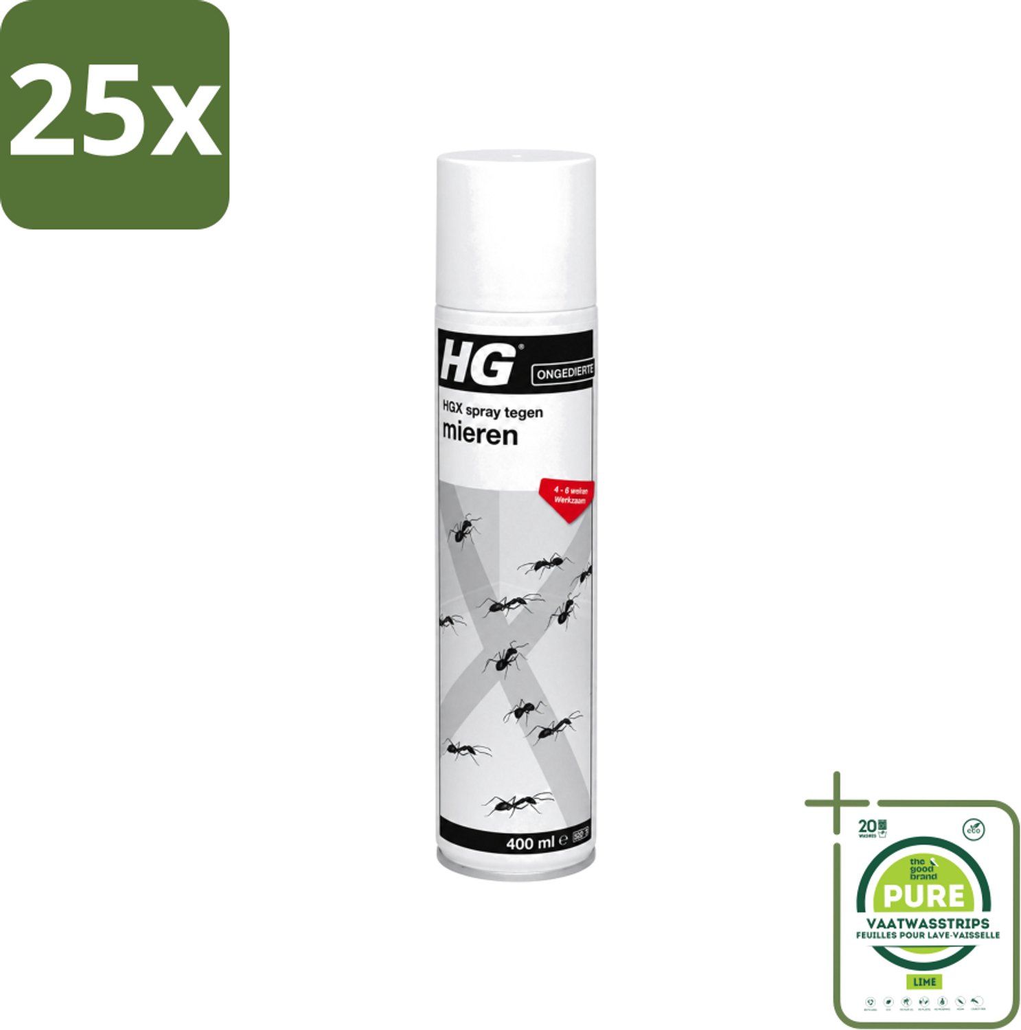 25 x HG X - Spray tegen Mieren - Direct Werkende Mierenbestrijding - 400 ml - Grootverpakking - Vaatwasstrips - Mierenbestrijding - Mierenbestrijdingsmiddel - Mieren Uit Huis - Mieren Uit Woning - Mierenbestrijding Spray