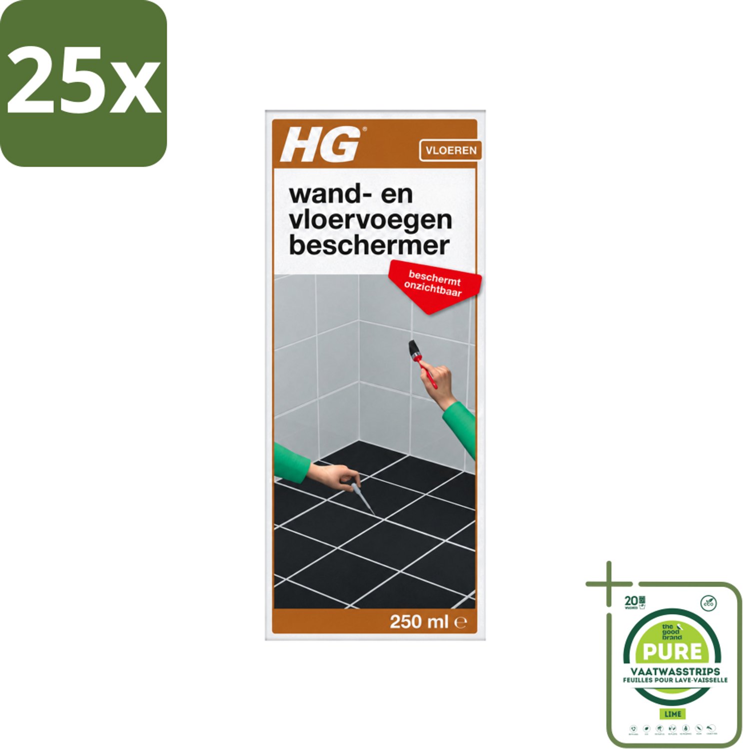 25 x HG - Vloeren - Wand & Vloervoegen Beschermer - Beschermt Onzichtbaar - 250 ml - Grootverpakking - Vaatwasstrips - Voegen Beschermer - Voegen Reiniger - Voegen Bescherming - Voegen Afstotend - Voegen Schoon