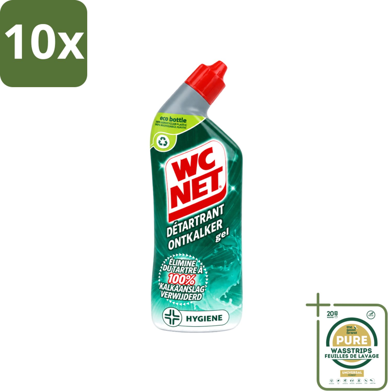 10 x WC Net - Toiletreiniger - Gel - Ontkalkt - Gerecycled Materiaal - 750 ml - Wasstrips - WC Net Ontkalker - Toilet Reinigen - Kalk Verwijderen - Toilet Reinigingsgel - Toilet Ontkalken