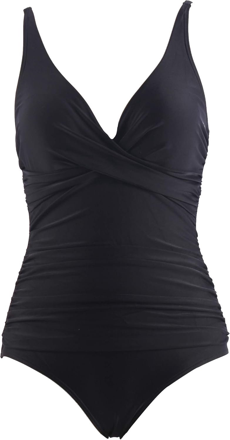 Badpak voor dames, eendelig, met V-hals en hoge taille, buikcontrole, push-up, zwempak, badmode