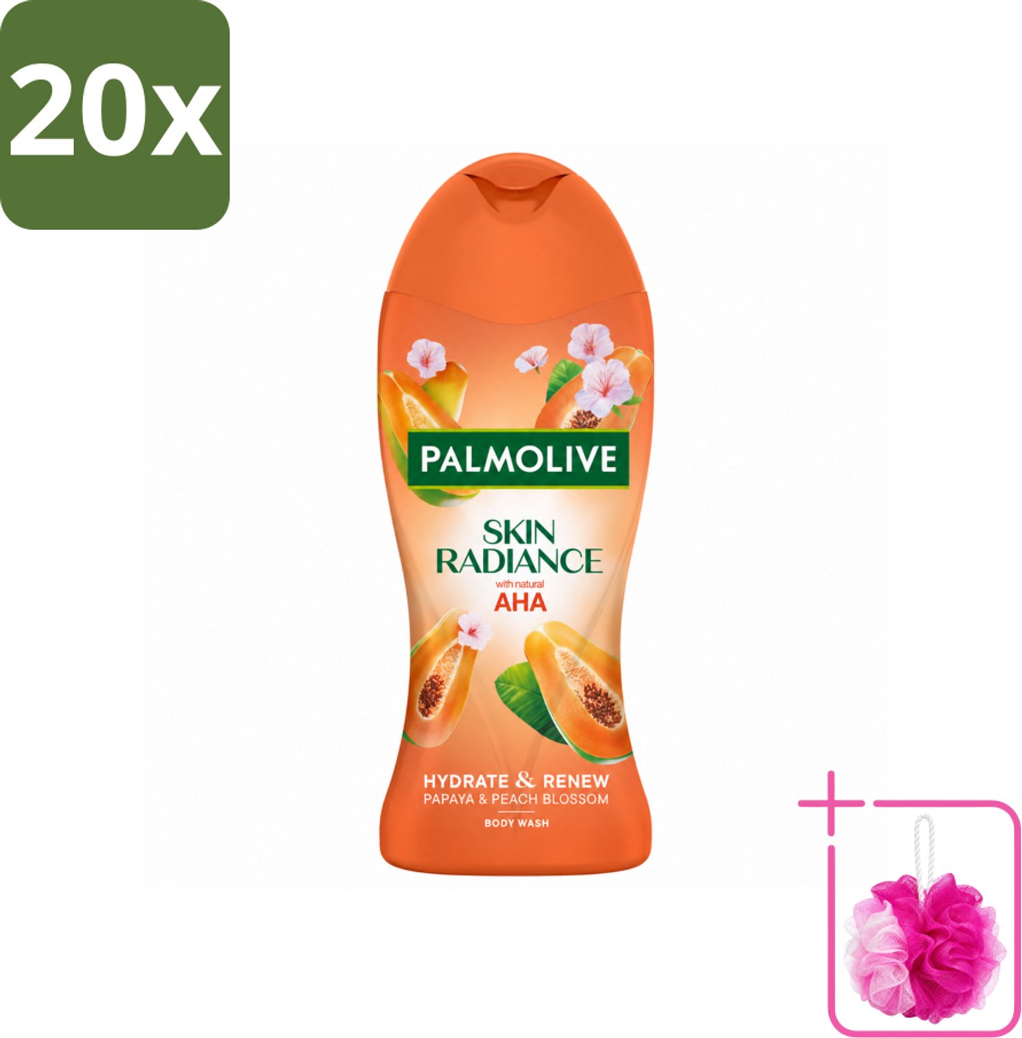 20 x Palmolive – Douchegel – Skin Radiance Papaya Peach – 250 ml - Bulkverpakking - Douchegel - Douchemop - Exfoliatie