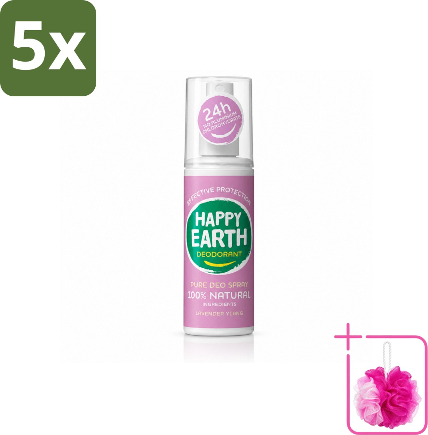 5 x Happy Earth – Deodorant Spray – 100% Natuurlijk Lavender Ylang – 100 ml - Bulkverpakking - Deodorant spray - Douchemop - Natuurlijke deodorant