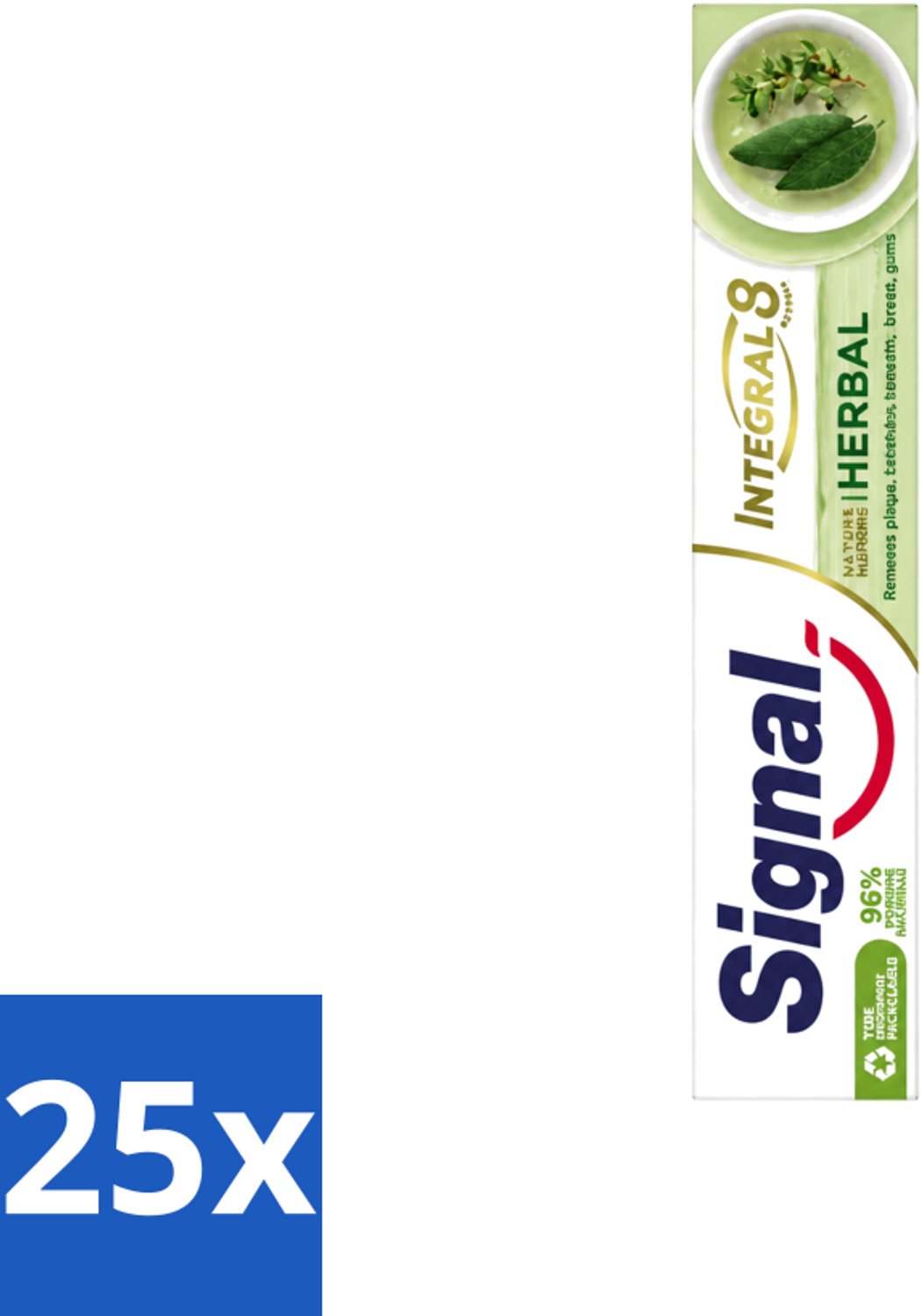 25 x Signal - Integral & Actions - Tandpasta - Natuurlijke Kruiden - Gerecyclede Verpakking - 75 ml - Voordeelverpakking - 25 stuks