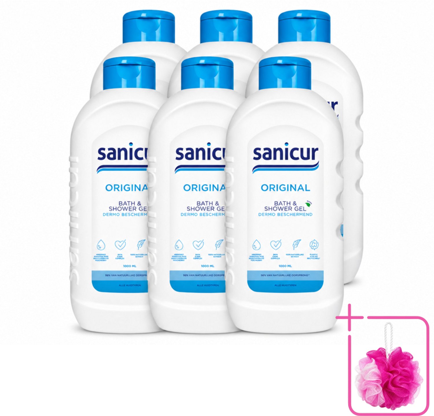 6 x Sanicur – Bad & Douchegel – Original – 1000 ml - Bulkverpakking - Bad en douche gel - Douchemop - Huidverzorging