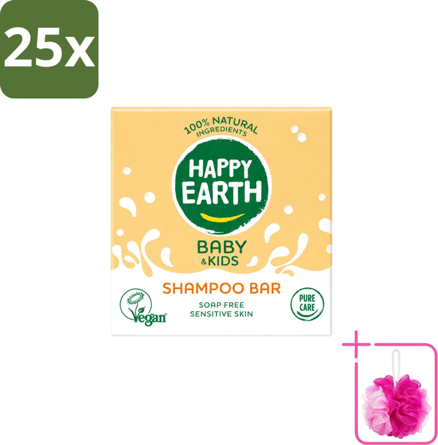 25 x Happy Earth – Shampoo Bar – 100% Natuurlijk Baby & Kids – 50 g - Bulkverpakking - Baby haar verzorging - Douchemop - Kind haar shampoo