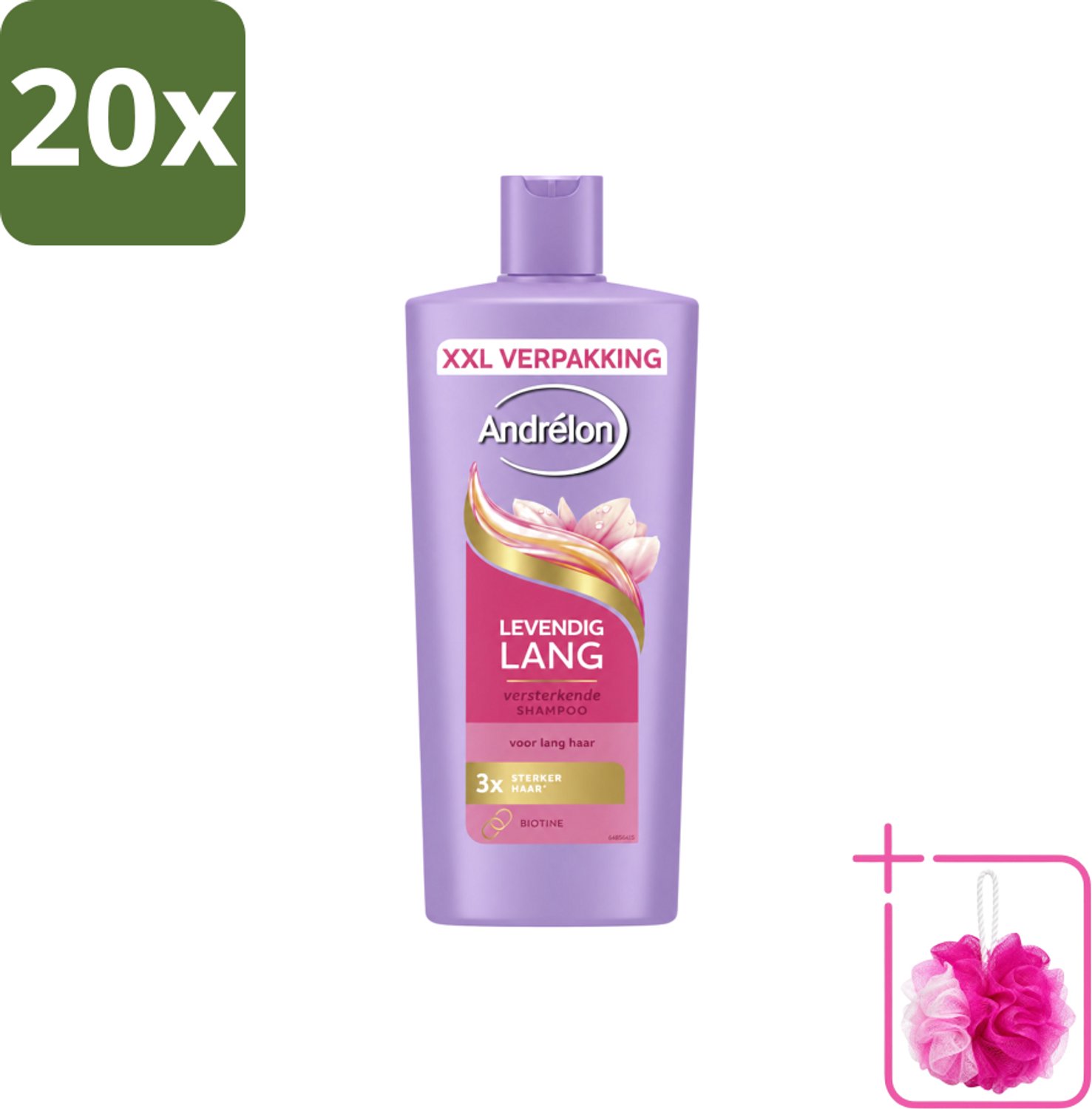 20 x Andrélon – Shampoo – Levendig Lang – 685 ml - Bulkverpakking - Lang haar verzorging - Douchemop - Biotine shampoo
