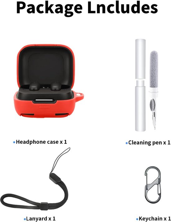 Hoes voor Anker Soundcore P31i Open-Ear hoofdtelefoon - schokbestendig, waterdicht, zacht en duurzaam, met koord, sleutelhanger en reinigingsgereedschap, rood — afbeelding 4