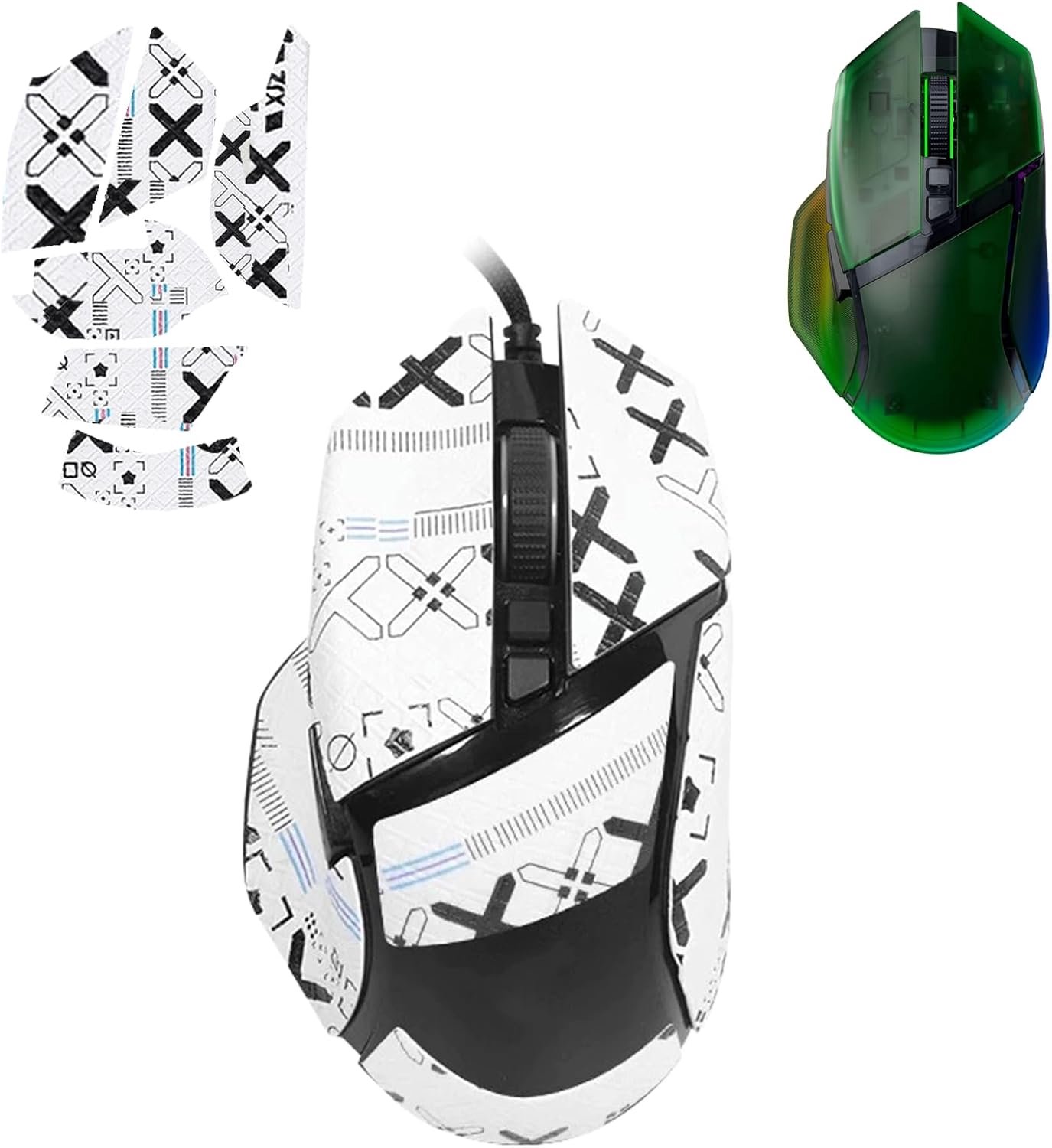 1 set muis anti-slip grip tape voor Razer Basilisk V3 Pro, zweetbestendig, eenvoudig te bedienen, zelfklevend ontwerp, professionele muizen upgrade kit, wit bedrukt patroon
