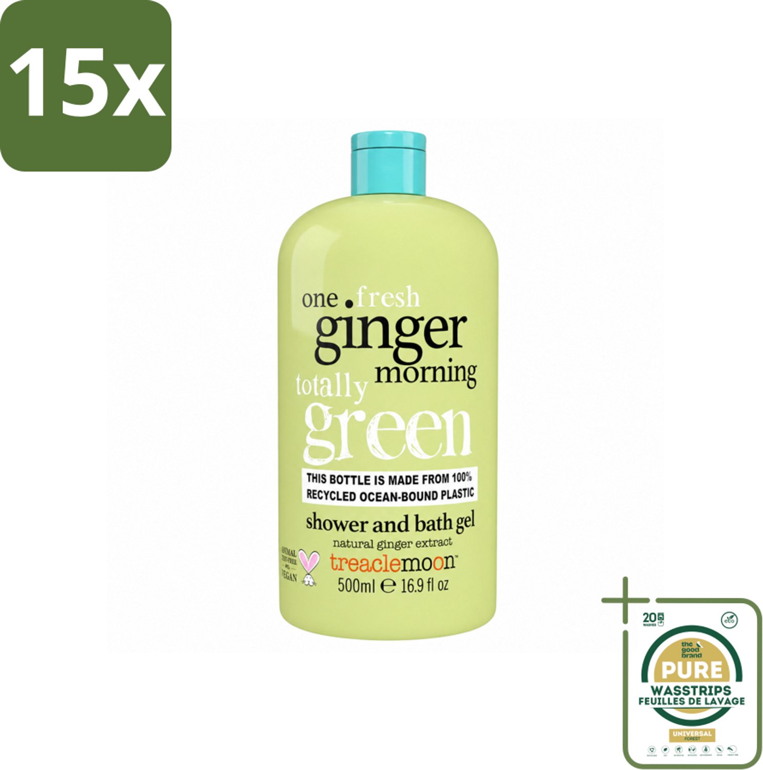 15 x Treaclemoon – Douchegel – One Ginger Morning – 500 ml - Wasstrips - Douchegel - Gember - Energie - Verfrissend - Huidverzorging