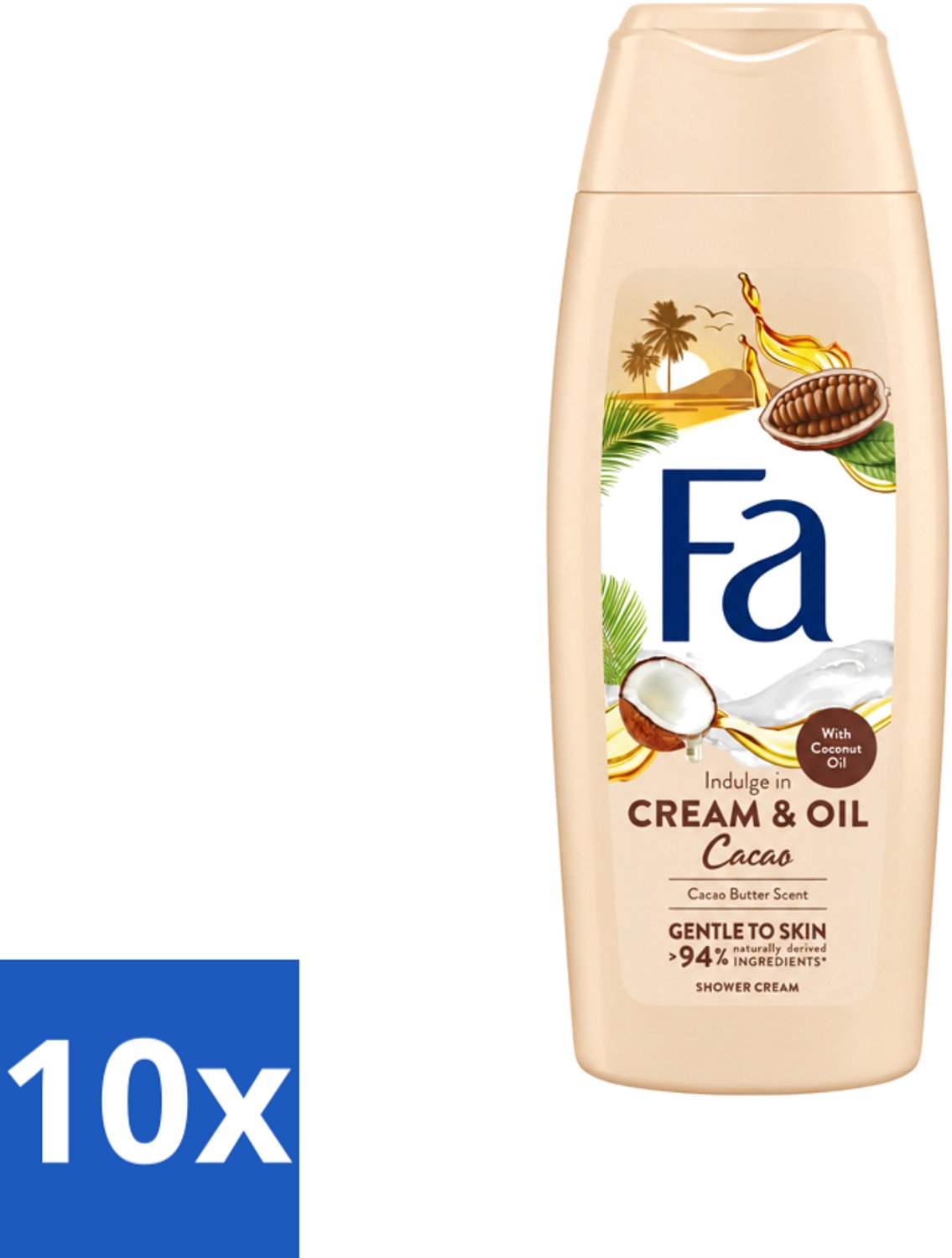 10 x Fa - Cream & Oil Cacao - Douchecrème - Cacaoboter Met Kokosolie - 250 ml - Voordeelverpakking - 10 stuks