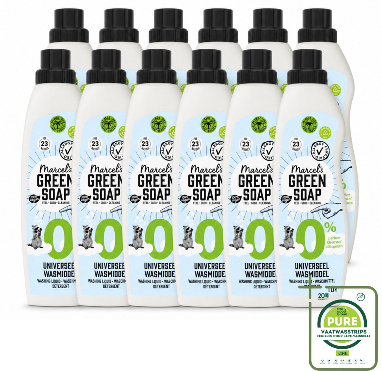 12 x Marcel’s Green Soap – Wasmiddel – Universeel - 0% – Zonder parfum en kleurstof – 1 liter - Grootverpakking - Vaatwasstrips - Wasmiddel 0% Parfum - Gevoelige Huid - Milde Wasmiddel - Duurzame Wasmiddel - Geen Kleurstoffen