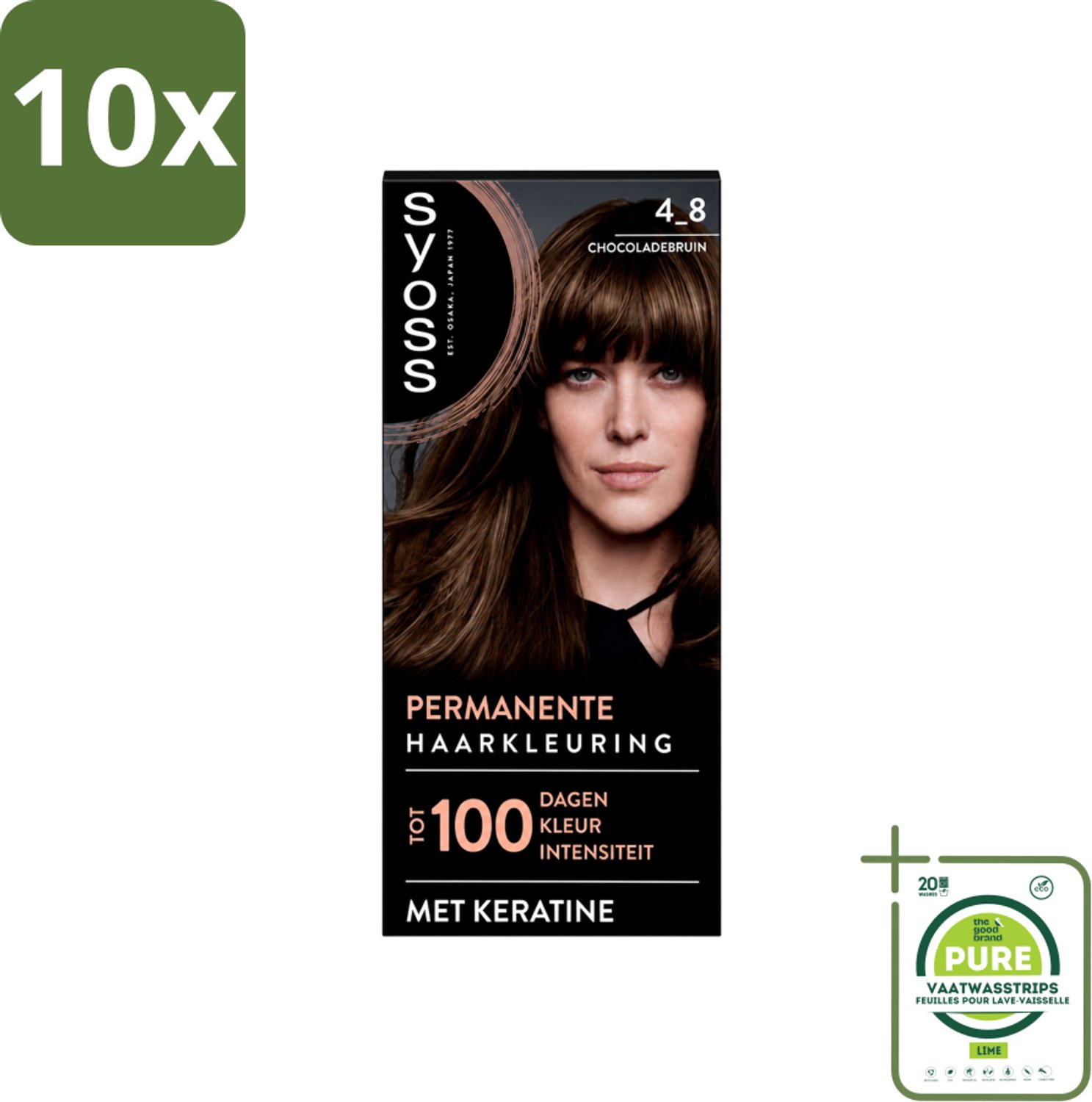 10 x SYOSS Permanent Coloration 4-8 - Haarverf - Chocolade Bruin - Grootverpakking - Vaatwasstrips - Haarkleur - Chocoladebruin - Permanent Haarkleuren - Keratine - Grijsdekking