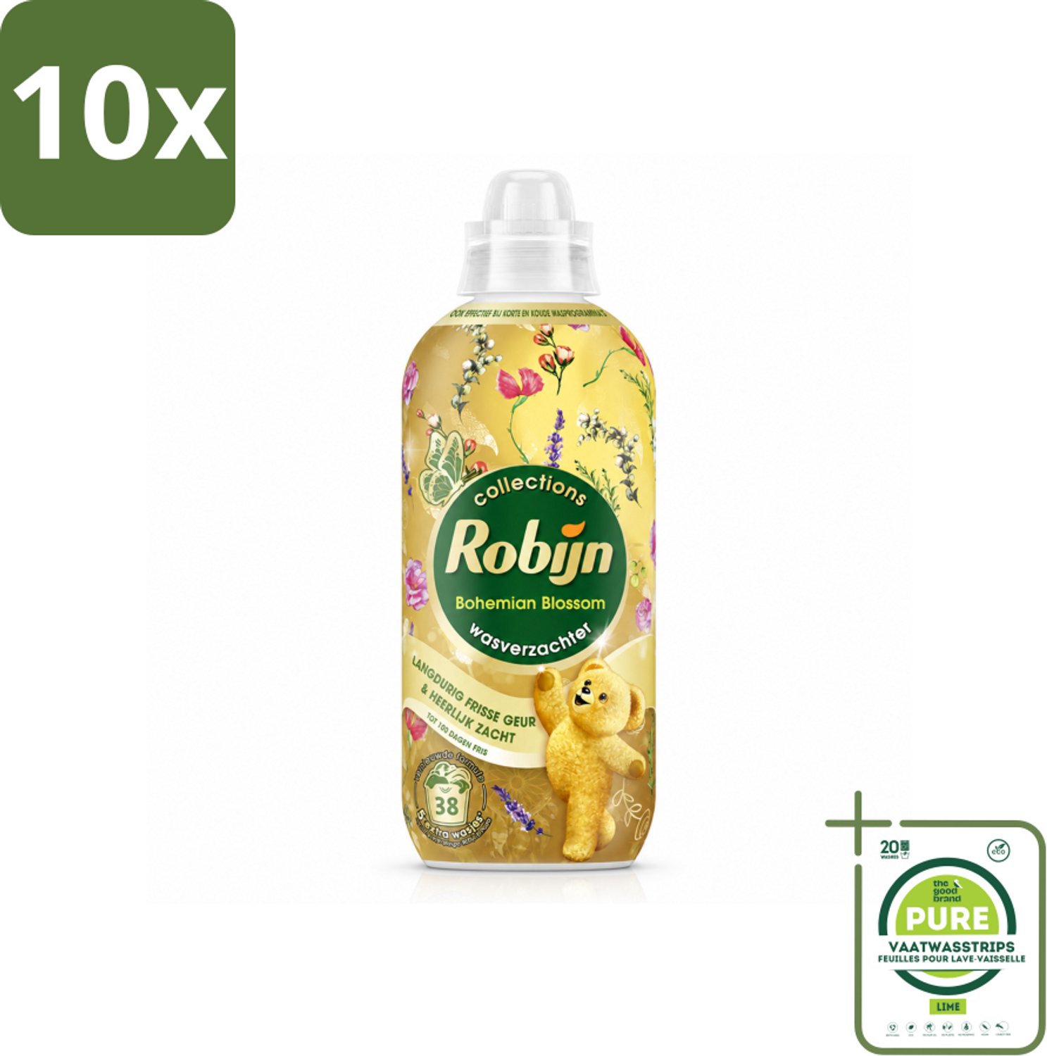 10 x Robijn – Wasverzachter – Bohemian Blossom – 765 ml - Grootverpakking - Vaatwasstrips - Wasverzachter - Bloemige Geur - Wasverzachter Fles - Kleding Verzorgen - Vezels Beschermen