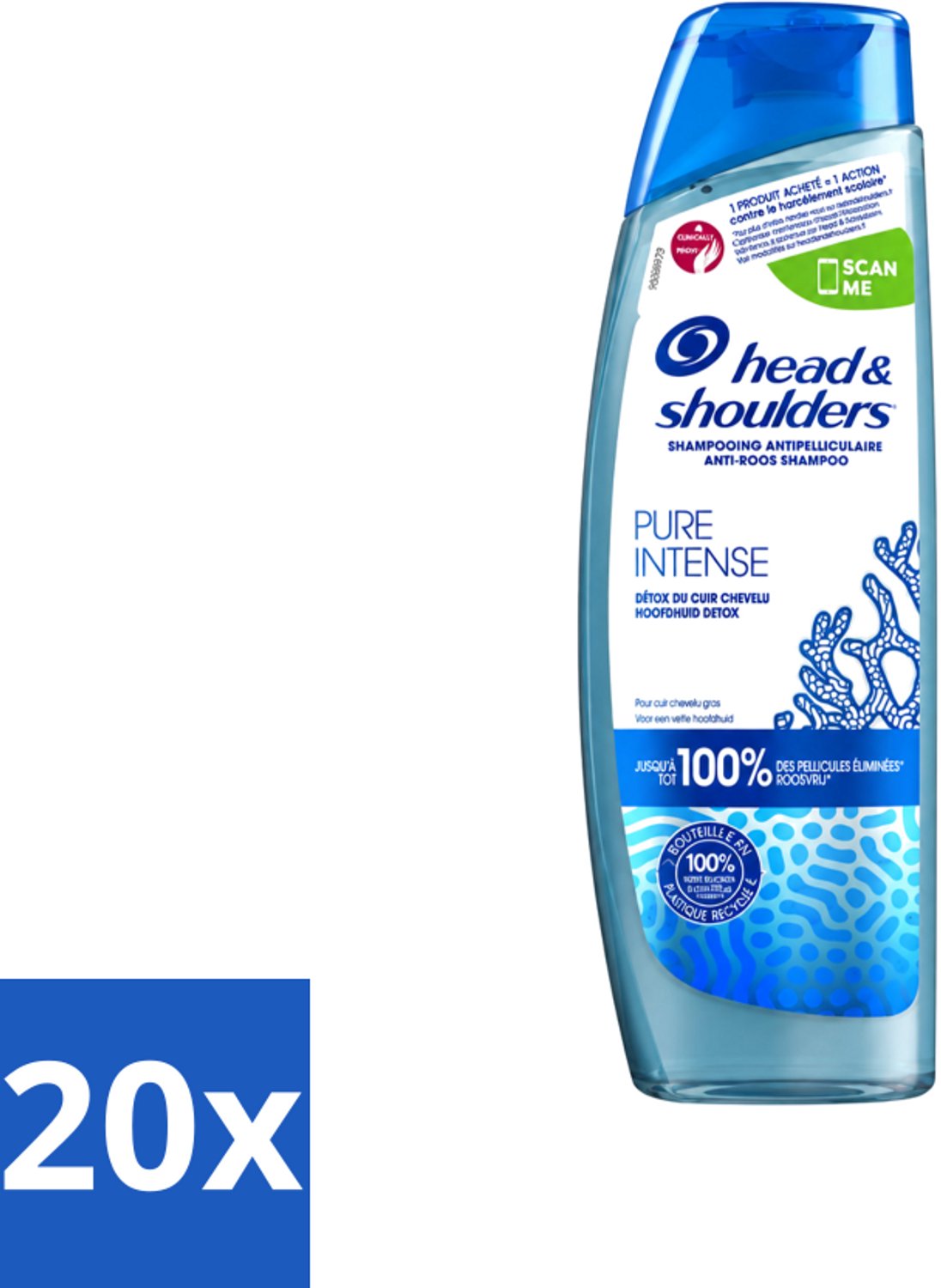 20 x Head & Shoulders - Anti-Roos Shampoo - Pure Intense - Hoofdhuid Detox - 250 ml - Voordeelverpakking - 20 stuks