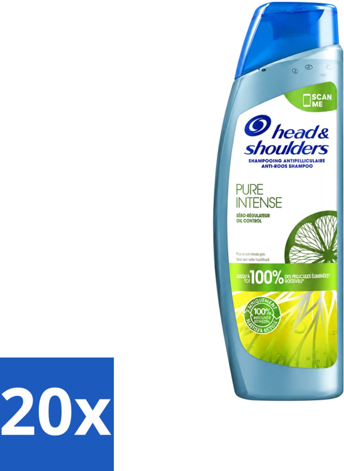 20 x Head & Shoulders - Anti-Roos Shampoo - Pure Intense - Oil Control - 250 ml - Voordeelverpakking - 20 stuks