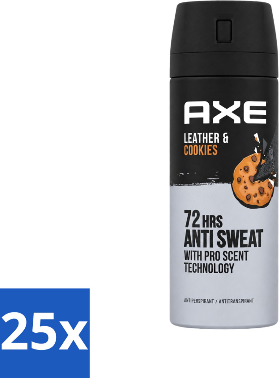 25 x Axe - Deodorant Spray - 72hrs Anti Sweat - Leather & Cookies - 150 ml - Voordeelverpakking - 25 stuks