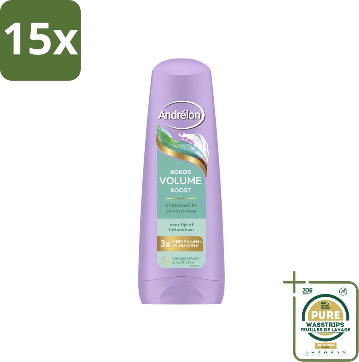 15 x Andrélon – Conditioner – Volume Boost – 200 ml - Wasstrips - Haarvolume - Kokosconditioner - Futloos Haar - Volumeboost - Luchtig Haar
