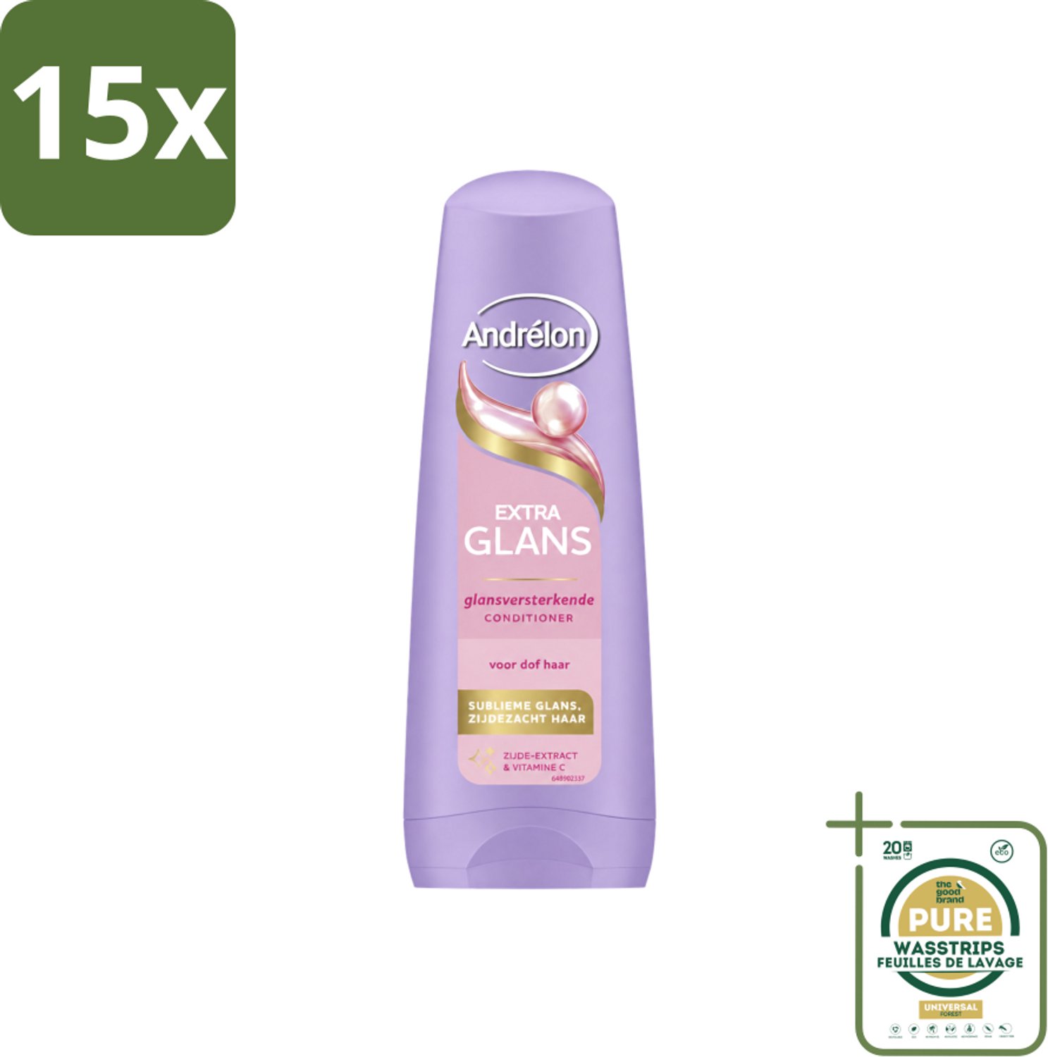 15 x Andrélon – Conditioner – Extra Glans – 200 ml - Wasstrips - Extra Glans Haar - Dof Haar Verzorgen - Zijde Extract Haar - Vitamine C Haar - Haar Glans