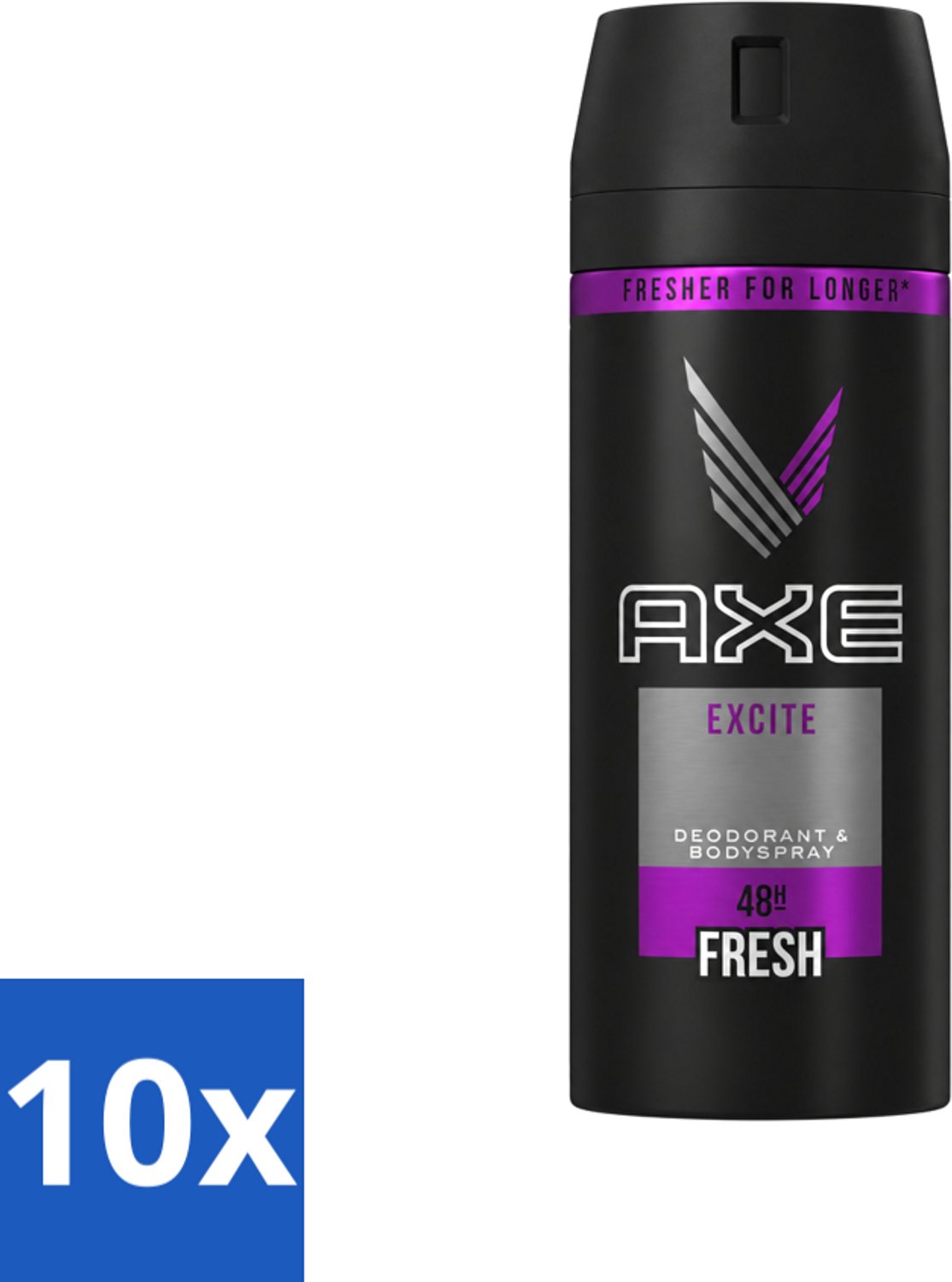 10 x Axe - Deodorant Bodyspray - 48hrs Fresh - Excite - 150 ml - Voordeelverpakking - 10 stuks