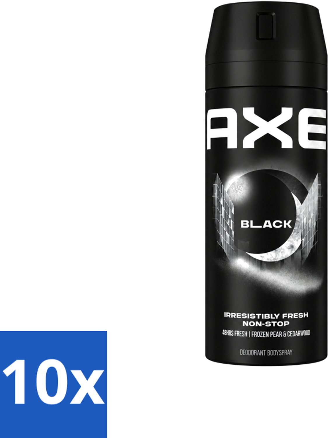 10 x Axe - Deodorant Bodyspray - 48hrs Fresh - Black - Frozen Pear & Cedarwoord - 150 ml - Voordeelverpakking - 10 stuks